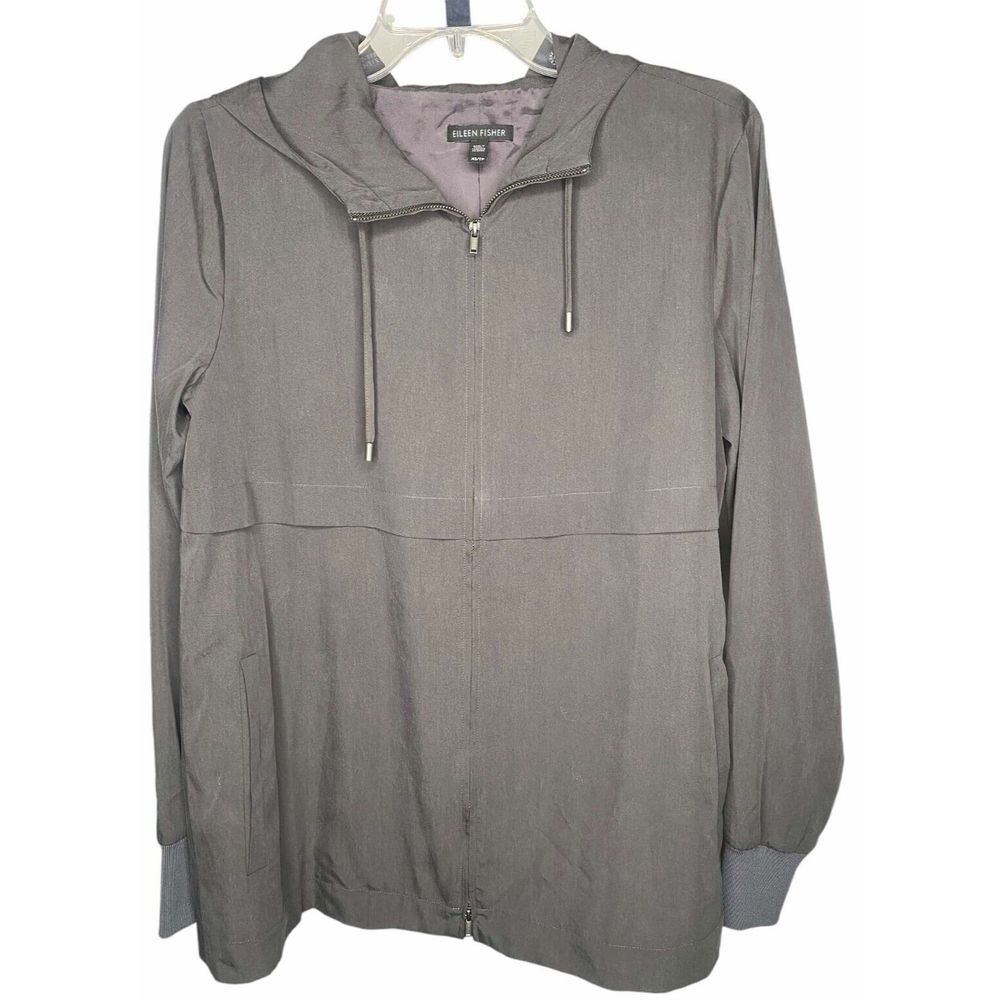 Eileen Fisher‎ Jacket Womens Size XS Full Zip Utility Gray Hood Pockets capsule